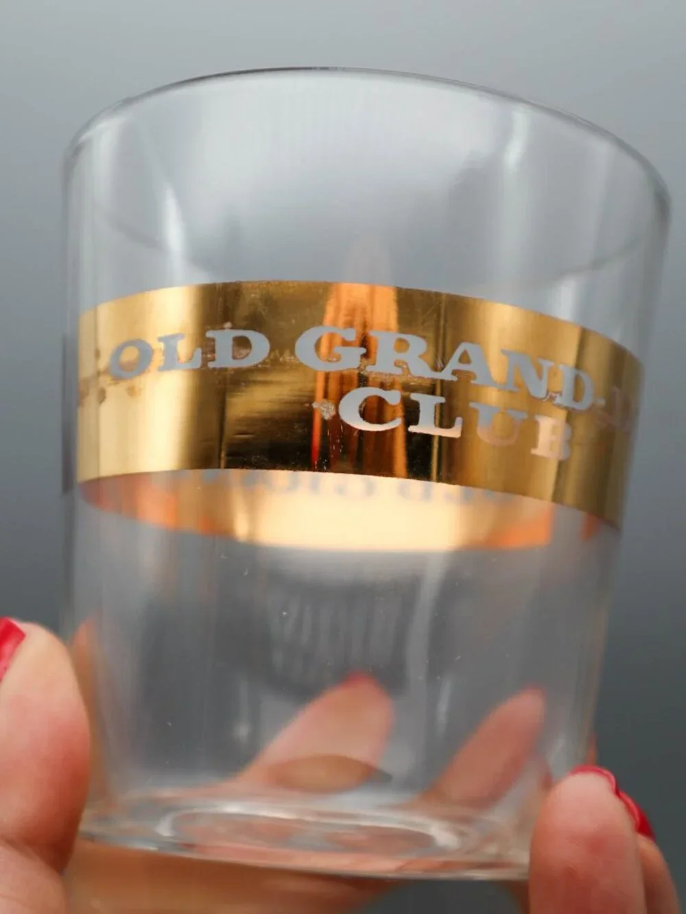 2 Vtg Old Grand-Dad Club Whiskey Rocks Tumblers Glasses Gold Gilt MCM Barware